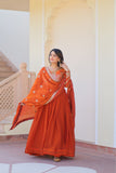 Designer Sequins Multi Embroidered Work Women Gown With Dupatta