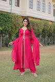 Readymade Embroidered Work Women Kurti Pant With Dupatta Set - women's fashion mart