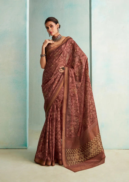 Breathtaking Brown Handloom Silk Weave Saree - women's fashion mart