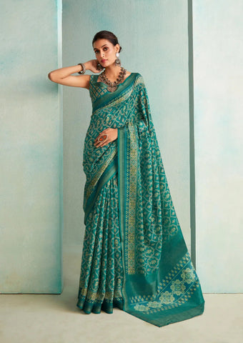 Elegant Teal Green Handloom Silk Weave Saree - women's fashion mart