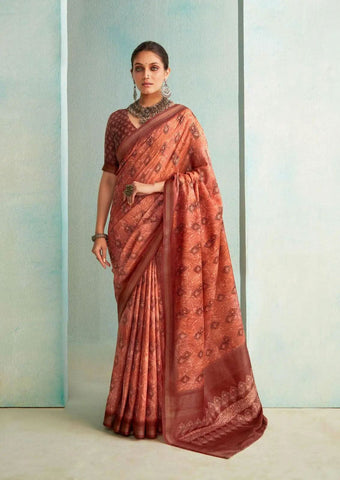Classic Dusty Brown Handloom Silk Weave Saree -Saree Unstitched women's fashion mart