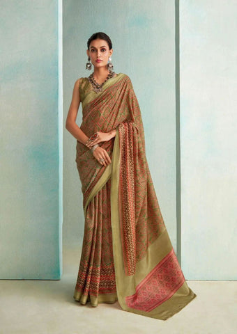 Peerless Dull Brown Handloom Silk Weave Saree -Saree Unstitched women's fashion mart
