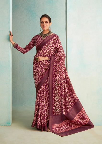 Heartwarming Wine Handloom Silk Weave Traditional Saree - women's fashion mart