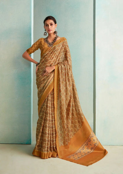 Marvelous Mustard Handloom Silk Weave Traditional Saree - women's fashion mart