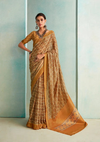 Marvelous Mustard Handloom Silk Weave Traditional Saree - women's fashion mart