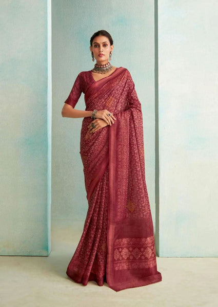 Magnificent Maroon Handloom Silk Weave Saree -Saree Unstitched women's fashion mart