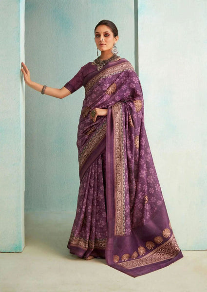 Dignified Deep Purple Handloom Silk Weave Saree -Saree Unstitched women's fashion mart