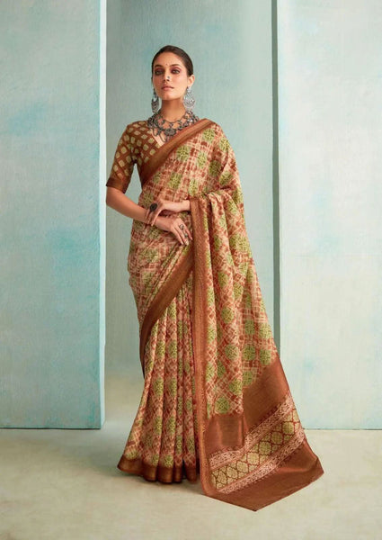 Charming Copper Brown Handloom Silk Weave Saree -Saree Unstitched women's fashion mart