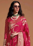 Heartwarming Hand Woven Dark Pink Silk Saree -Saree Unstitched women's fashion mart