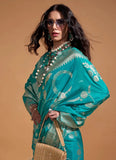 Classic Designer Hand Woven Turquoise Silk Saree - women's fashion mart