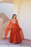 Designer Sequins Multi Embroidered Work Women Gown With Dupatta