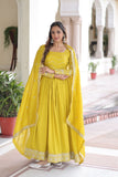 Designer Vichitra Silk Sequin Embroidered Gown with Dupatta for Wedding & Party Wear