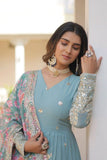 Beautiful Stylish designer Gown With Dupatta Set -WOMEN FASHION Sky Blue / M women's fashion mart