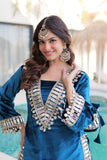 Royal Ice Velvet Zari And Mirror Embroidered Luxury Co Ord Set With Batwa