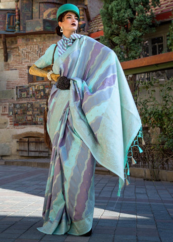 Blizzard Blue Woven Rangkath Soft Silk Saree