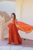 Designer Sequins Multi Embroidered Work Women Gown With Dupatta