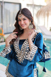 Royal Ice Velvet Zari And Mirror Embroidered Luxury Co Ord Set With Batwa