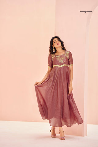 Coral Luxe Organza Handwork With Embroidered Anarkali