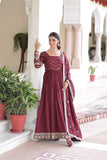 Designer Vichitra Silk Sequin Embroidered Gown with Dupatta for Wedding & Party Wear