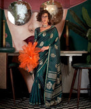 Dark Green Designer Pure Satin Handwoven Weaving Silk Saree - women's fashion mart