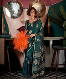 Dark Green Pure Satin Handwoven Weaving Silk Saree -Saree Unstitched women's fashion mart