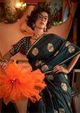 Dark Green Pure Satin Handwoven Weaving Silk Saree -Saree Unstitched women's fashion mart