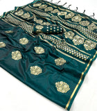 Dark Green Designer Pure Satin Handwoven Weaving Silk Saree - women's fashion mart