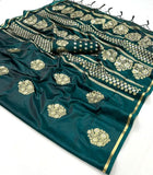 Dark Green Pure Satin Handwoven Weaving Silk Saree -Saree Unstitched women's fashion mart