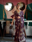 WIne Designer Pure Satin Weaving Silk Event Wear Saree - women's fashion mart