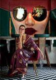 WIne Designer Pure Satin Weaving Silk Event Wear Saree - women's fashion mart