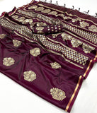 WIne Designer Pure Satin Weaving Silk Event Wear Saree - women's fashion mart