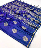 Denim Blue Pure Satin Weaving Event Wear Silk Saree -Saree Unstitched women's fashion mart