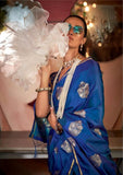 Denim Blue Pure Satin Weaving Event Wear Silk Saree -Saree Unstitched women's fashion mart