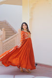 Designer Sequins Multi Embroidered Work Women Gown With Dupatta