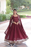 Designer Vichitra Silk Sequin Embroidered Gown with Dupatta for Wedding & Party Wear