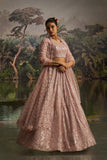 Opulent Mauve Designer Dori, Zarkan And Sequins Masterwork Lehenga in Soft Net