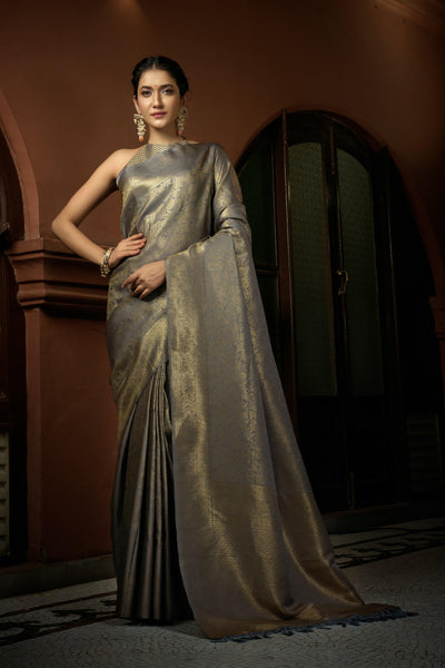 Gray Kanjivaram Art Silk Saree - Default Title women's fashion mart