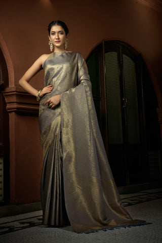 Gray Kanjivaram Art Silk Saree - Default Title women's fashion mart