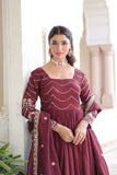 Designer Vichitra Silk Sequin Embroidered Gown with Dupatta for Wedding & Party Wear