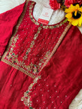 Red embroidered kurta set with dupatta  women's fashion mart