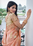 Coral Peach Heavy Embroidered Designer Silk Saree