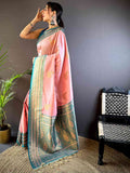 Baby Pink Soft Silk Kanjivaram Saree  women's fashion mart
