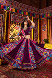 Designer Purple Navratri Special Lehenga Choli With Mirror And Hand Embroidery Work