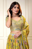 Luminous Lime Yellow Floral Printed Embellished Lehenga Choli - women's fashion mart