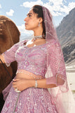 Dusty Pink Net Resham Embroidered Lehenga Set