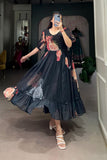 Black Floral Printed Georgette Dress - women's fashion mart