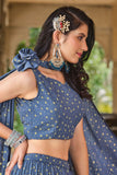 Georgette Metallic Foil Work Blue Grey Stylish Lehenga Choli - women's fashion mart