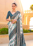 Teal Green Printed Soft Silk Saree