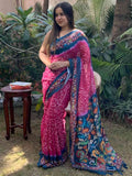 Linen Bandhej Kalamkari Digital Print Saree