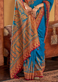 Swedish Blue Printed Kashmiri Jamewar Saree